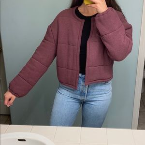 Fleece maroon urban outfitters coat cropped